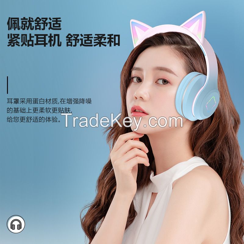  Gradient color wireless bluetooth headset cat ear headset for children's online class call