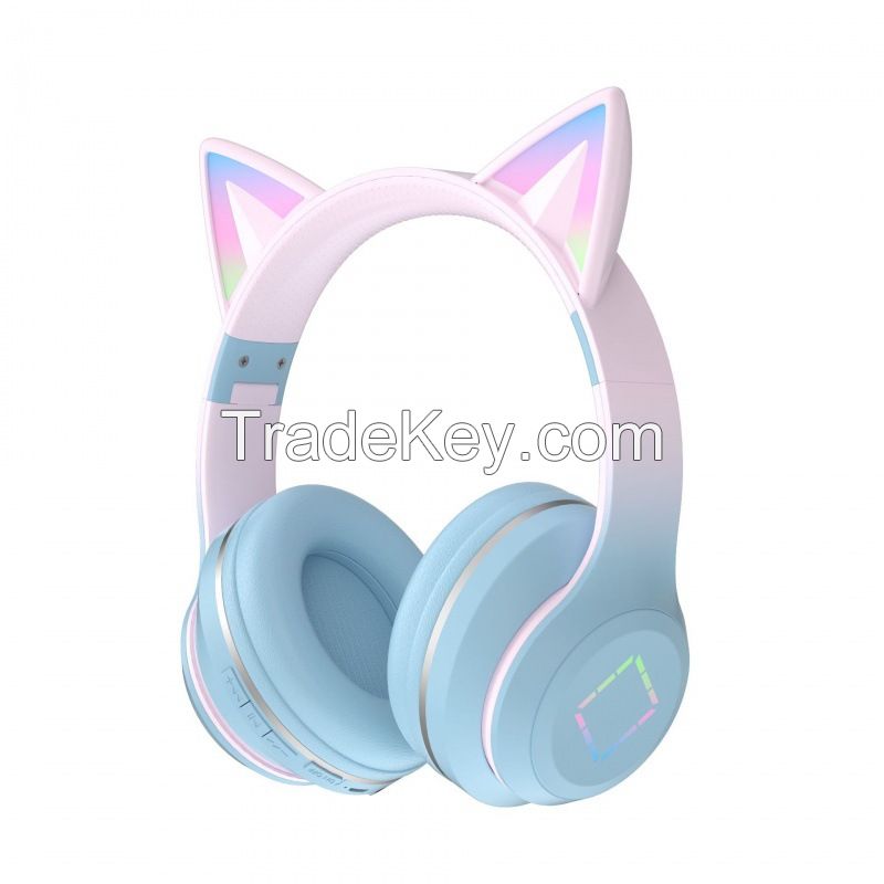  Gradient color wireless bluetooth headset cat ear headset for children's online class call