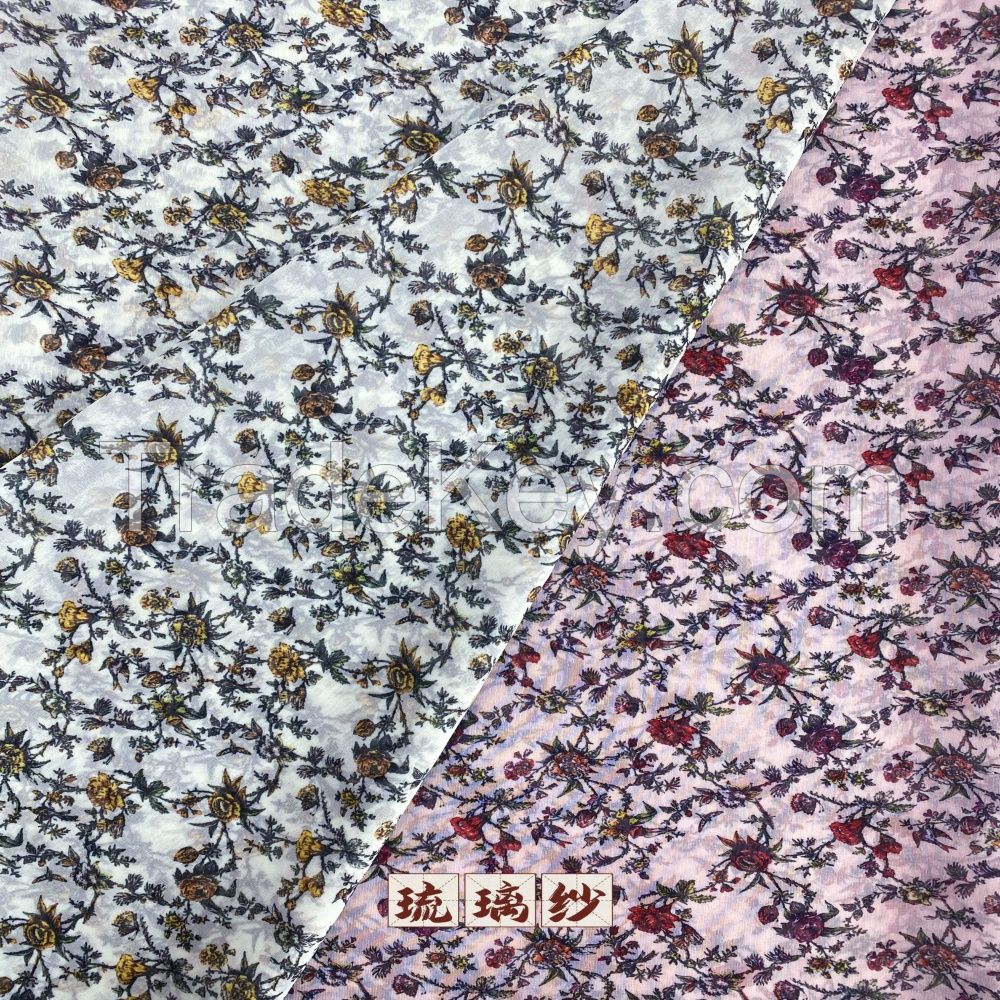 Factory custom high quality flat printed chiffon fabric custom pattern 100% polyester light fashion fabrics