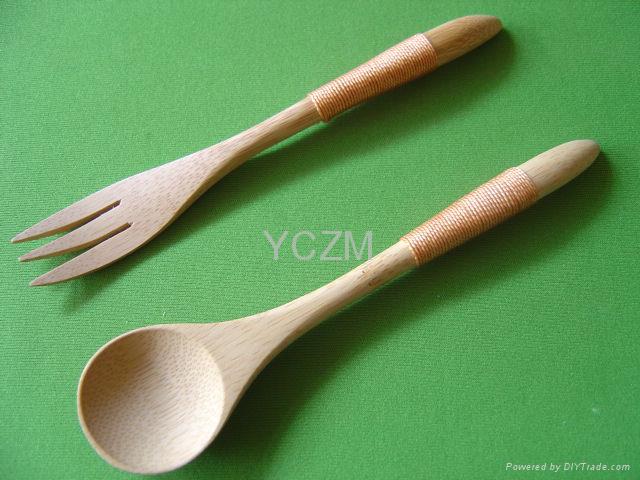 Carbonized bamboo soupspoon and fork