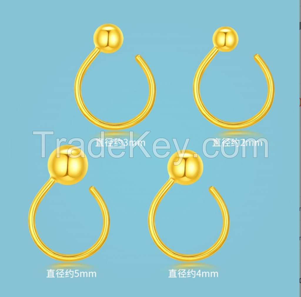 Water Shell Gold Jewelry Gold Bean earrings 5G Aurora Gold light bulb Circle earrings 999 full gold raising ear stick ears