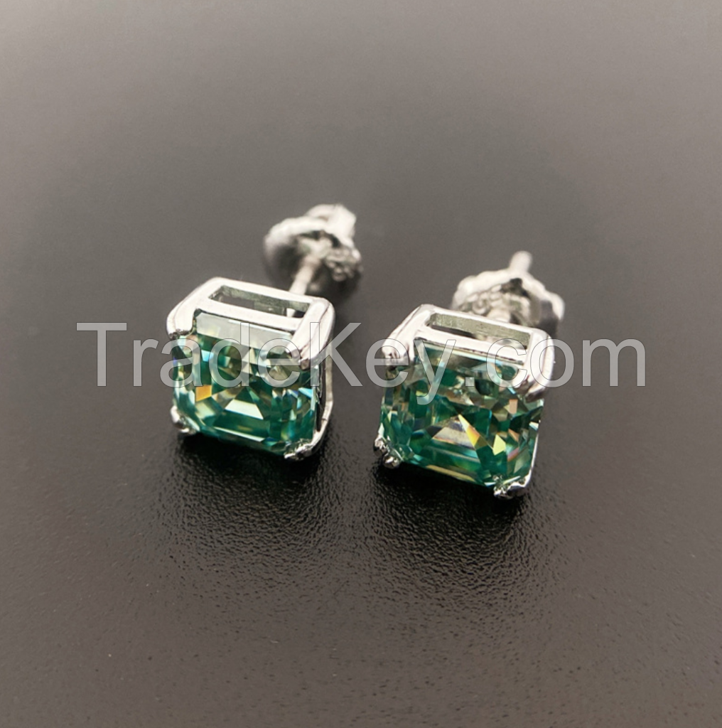 Special-shaped turquoise pagoda cut VVS925 sterling silver earrings with Mosan hip Hop studs