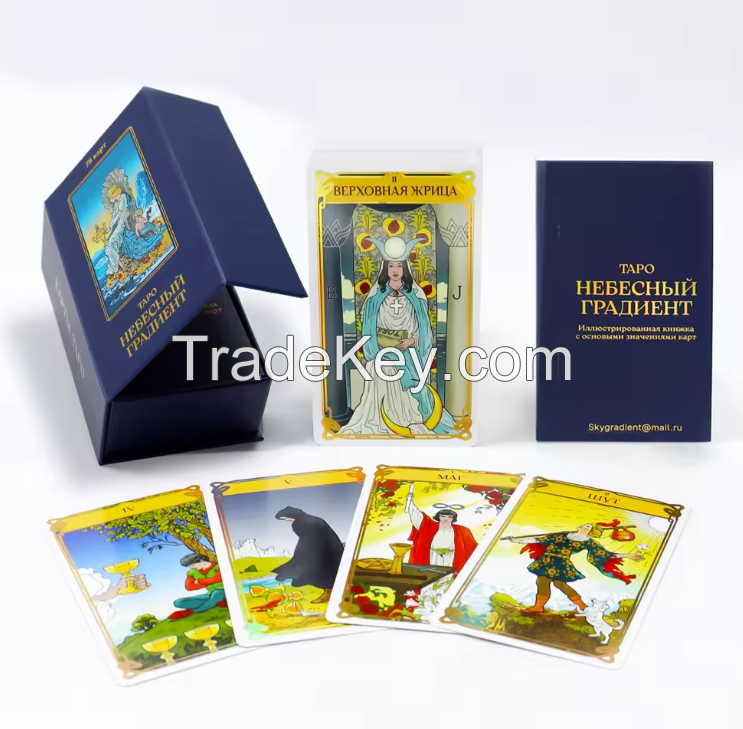 Custom Printed Eco Friendly Book Box Packaging Tarot Cards Russian Language Tarot Gold Foil and Gold Edges Tarot Cards Deck
