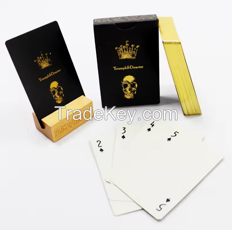 Custom texture black core paper poker playing cards gold edge poker with special gold foil stamping paper box