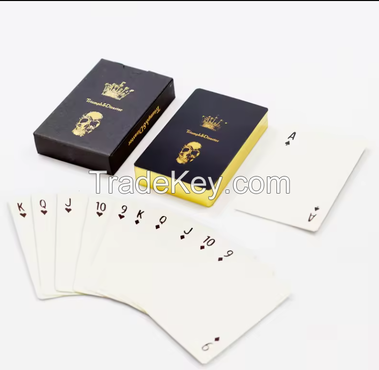 Custom Texture Black Core Paper Poker Playing Cards Gold Edge Poker With Special Gold Foil Stamping Paper Box