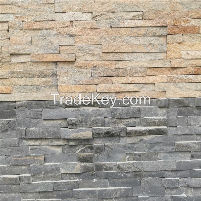 Pale yellow cultured stone veneer natural slate thin brick extrior stone siding panel