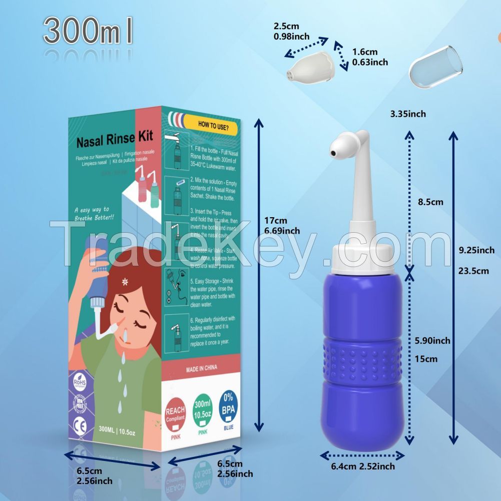Neti Pot - 5 x Sinus Rinse Mix+Nasal Wash Bottle+Spray Bottle+Storage Bag, Nasal Rinse Sachets Kit, Neti Pot Salt, Nasal Irrigation, Sinus Relief, Nasal Wash Nose Rinsing Cleanse Bot