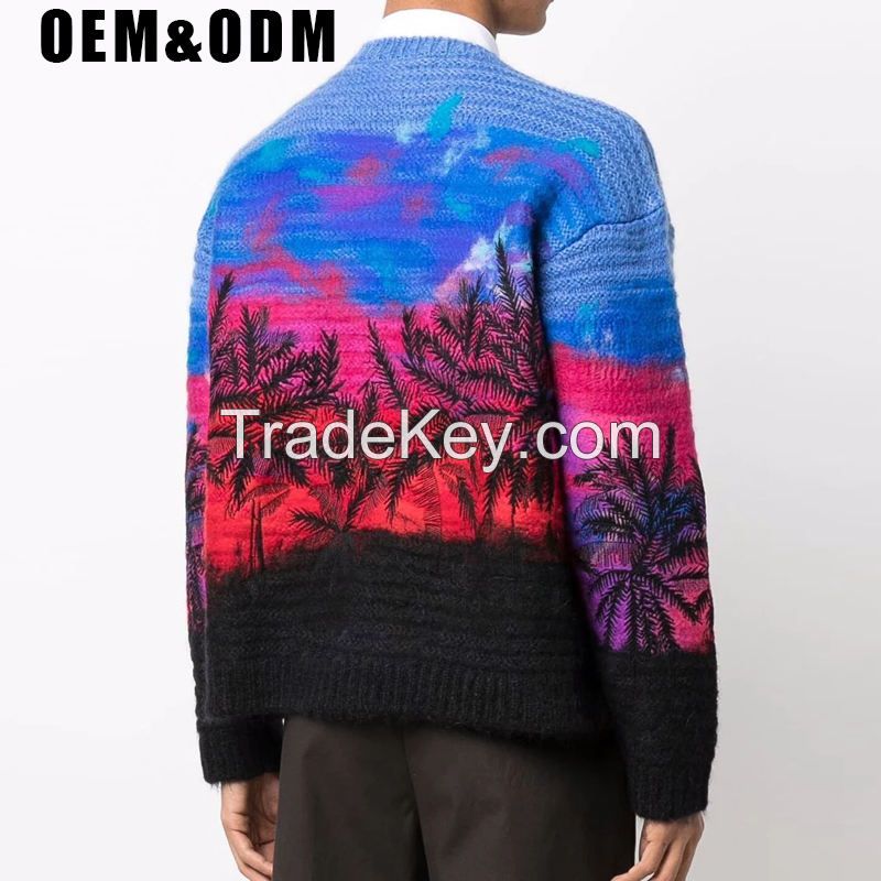 patterned knitted sweater male casual sublimation men's sweater custom Print knit sweater street wear custom fashion jumper custom
