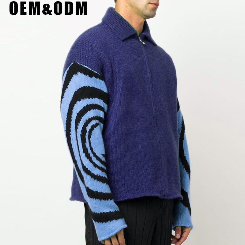 mens Jacquard knitted cardigan for men custom cotton cardigan sweater men custom logo coatcustom knit sweater streetwear oversize Lapel