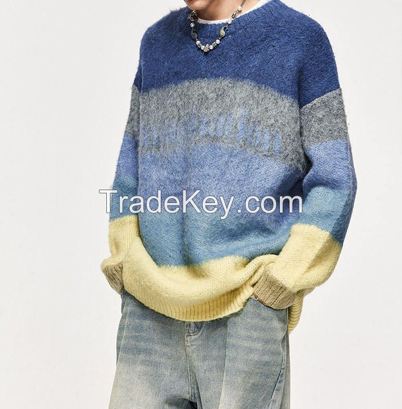 casual knitted Long sleeve man sweater manufacturer jumper men customize pullover knitwear mohair wool jacquard mens sweaters