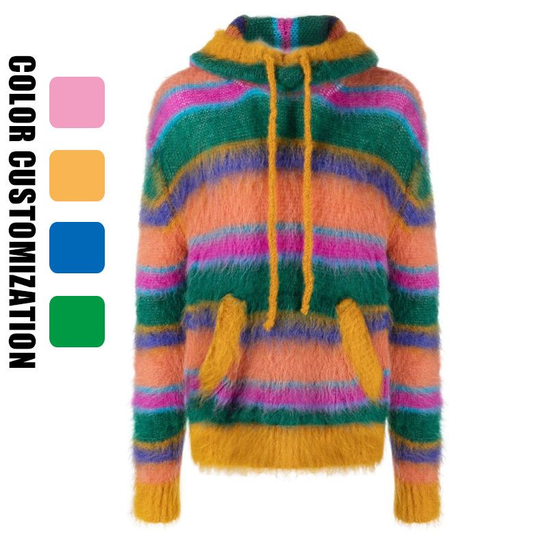mens striped knitted mohair hoodies pullover jersei knit design jersei jumper knit design Pullover custom hooded sweater