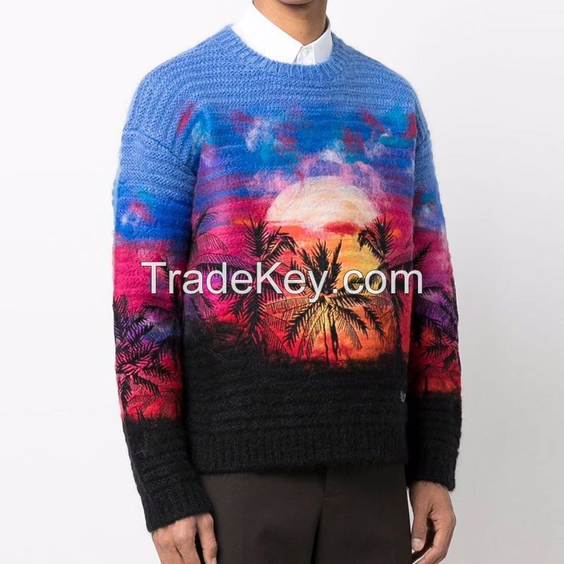 patterned knitted sweater male casual sublimation men's sweater custom Print knit sweater street wear custom fashion jumper custom