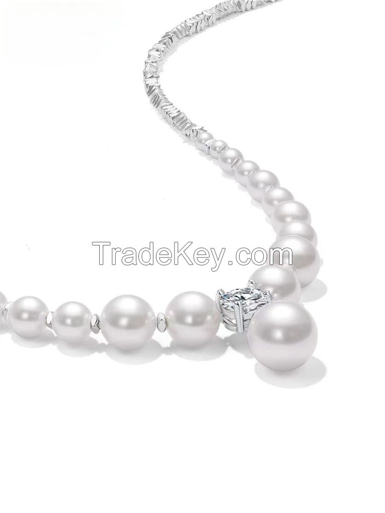Sparkling Diamond Broken Silver Pearl  for Women Vintage Sparkling Zircon Clavicle Chain Necklace