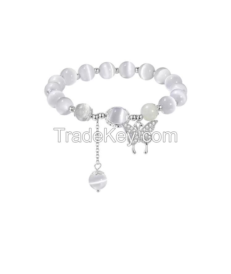 silver color butterfly crystal stones beads bracelet for sale classic design retro personalized custom engravable bead bracelet