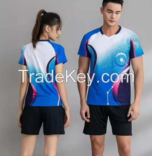 New Summer Short Sleeve Quick Drying Breathable Badminton Sportswear Badminton Running Top Printed Badminton Jersey