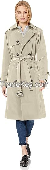 Women's 3/4 Length Double-Breasted Trench Coat with Belt