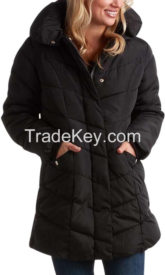 Steve Madden Women's Long Chevron Quilted Outerwear Jacket