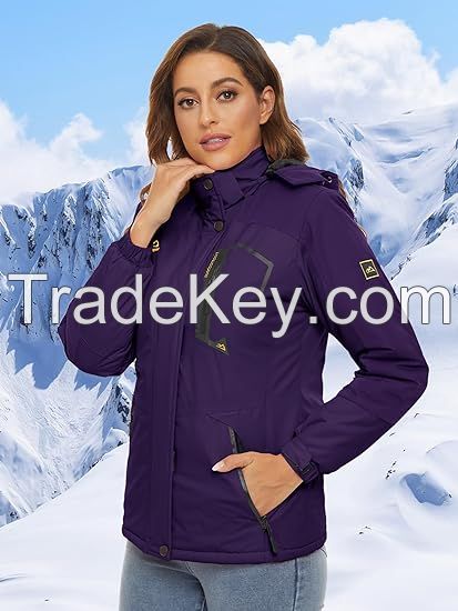 Women's Waterproof Ski Jacket Hooded Fleece Lined Warm Winter Jacket Snow Coat Mountain Windproof Rain Windbreaker