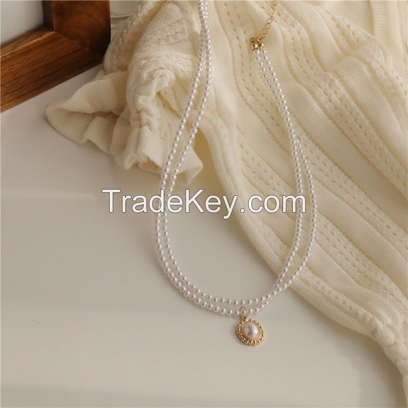 French pearl necklace for women ins cold wind double vintage clavicle chain for women high-grade sense of light luxury
