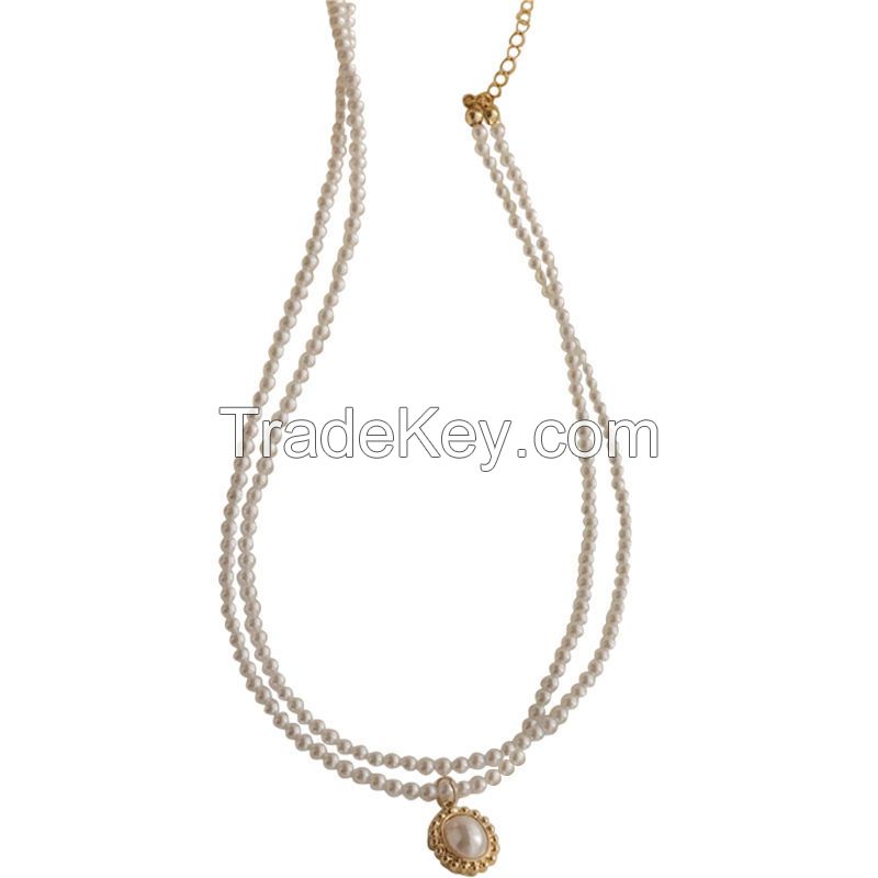 French pearl necklace for women ins cold wind double vintage clavicle chain for women high-grade sense of light luxury