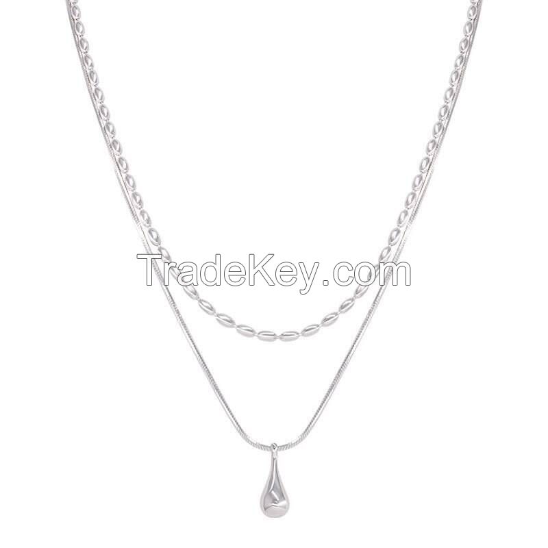 925 sterling silver water drop necklace for ladies with ins Style with high-grade niche accessories without faded collarbone pendant