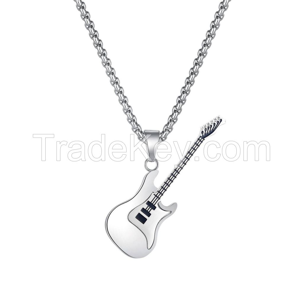 OPK jewelry personality trend European and American hip hop stainless steel guitar pendant street classic fashionable men titanium steel necklace