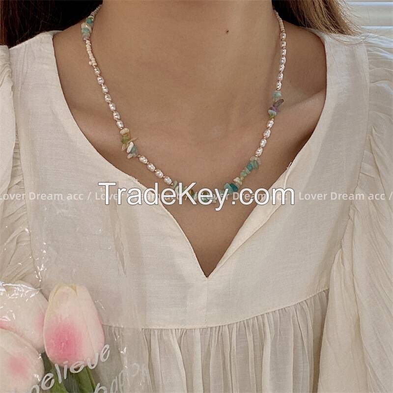 Designer stone shell beaded pearl necklace titanium steel collarbone chain collar