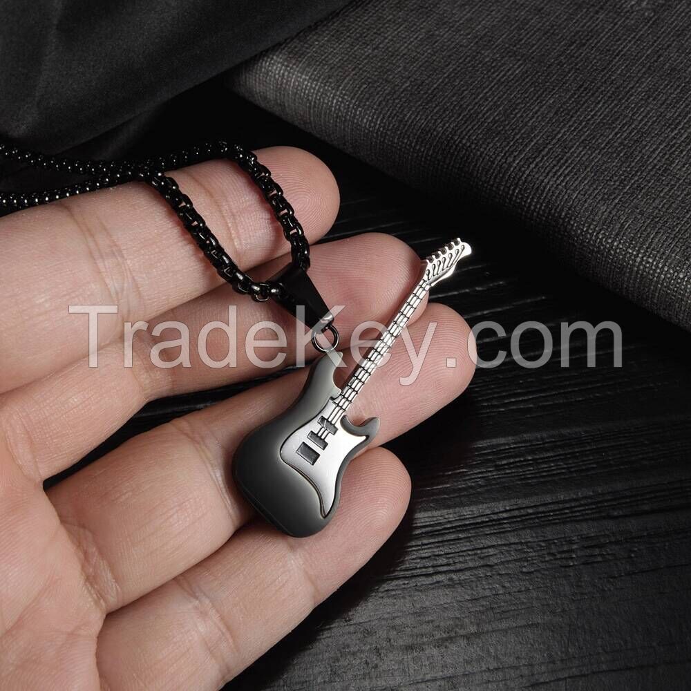 OPK jewelry personality trend European and American hip hop stainless steel guitar pendant street classic fashionable men titanium steel necklace