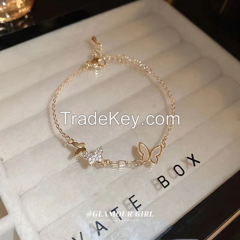 Pure gold plated zircon butterfly bracelet simple temperament fashion bracelet temperament light luxury high-grade sense of hand jewelry wholesale female