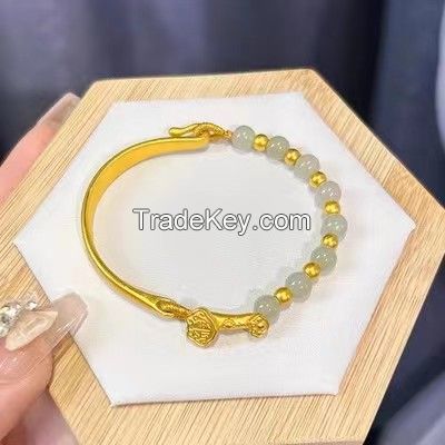 Shenzhen Shuibei gold Ruyi half bracelet half chain bracelet full gold 999 pearl transfer beads and Tian jade bracelet gifts