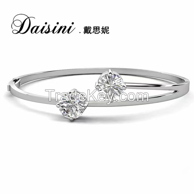 Dashiell new S925 sterling silver European and American fashion Mossan diamond original overlapping design of all matching geometric bracelet