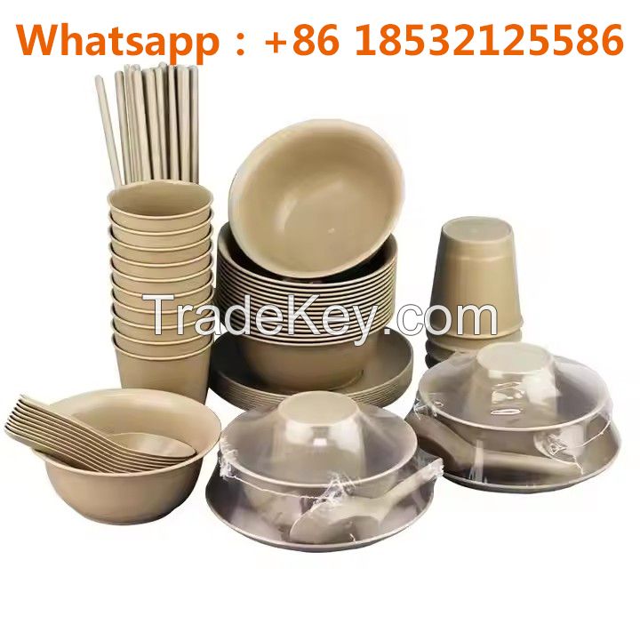 Disposable brown rice husk rice husks utensil 100% compostable cutlery cup bowls plates