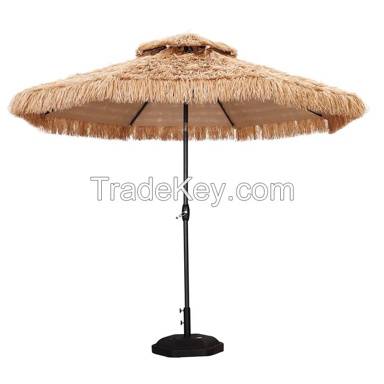 Thatched Tiki Patio Umbrella with LED Lights, Hawaiian Style  Straw Beach Patio Umbrellas with Tilt for Patio Garden Beach Pool Backyard