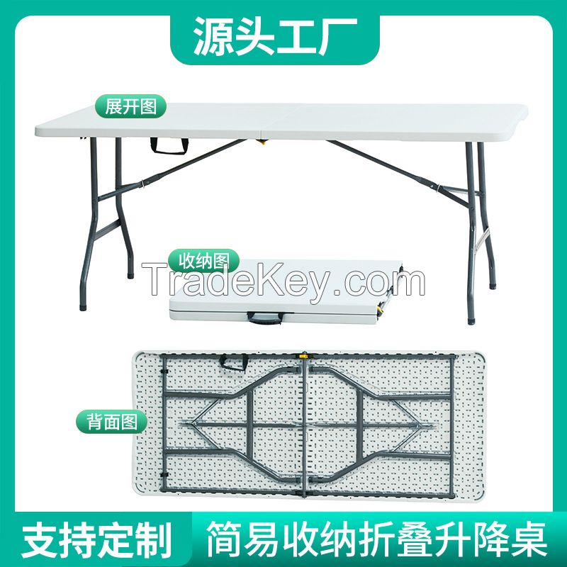 Folding Lightweight Trestle Outdoor Camping Table,Heavy Duty Plastic Outdoor Folding Picnic Table,Folding Trestle Table For BBQ Party, Folds in Half with Carry Handle,White(150   70   75cm)