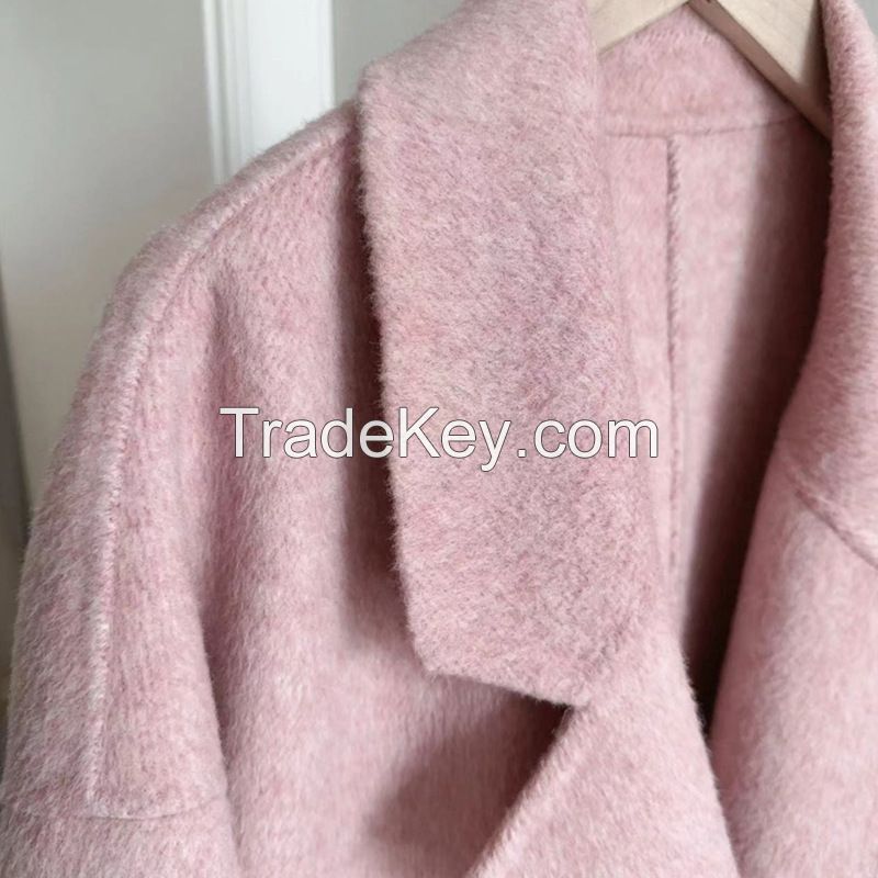  Pink coat 2024 autumn and winter new high-end French gentle style temperament thin mid-length woolen jacket women