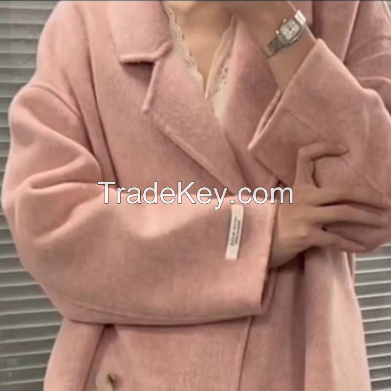  Pink coat 2024 autumn and winter new high-end French gentle style temperament thin mid-length woolen jacket women