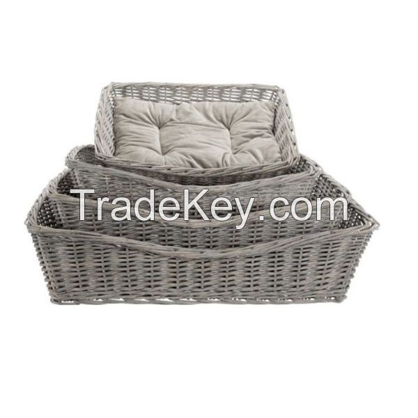 Basket Wicker With Cushion Be Nordic 50X37cm Grey Dog Bed