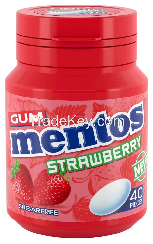 Mentos 40pc Bottle Strawberry Gum Tub 56g 6x56g