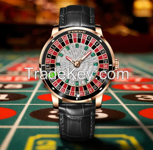 Pindu 6617 Top Brands Luxury Crystal Diamond Watches Gambling Disk Rotate Mens Mechanical Watch
