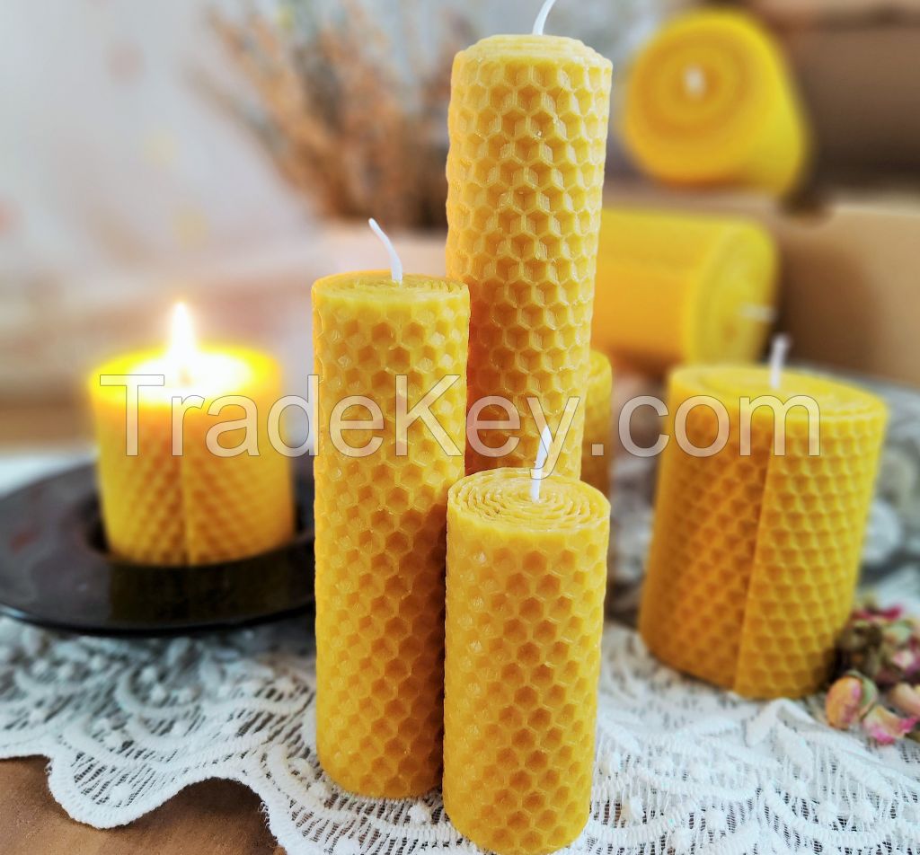 Set Of 3 Honeycomb Candles, Handmade Gift Candles 15 Cm, 11 Cm And 7 Cm Long 3cm Wide