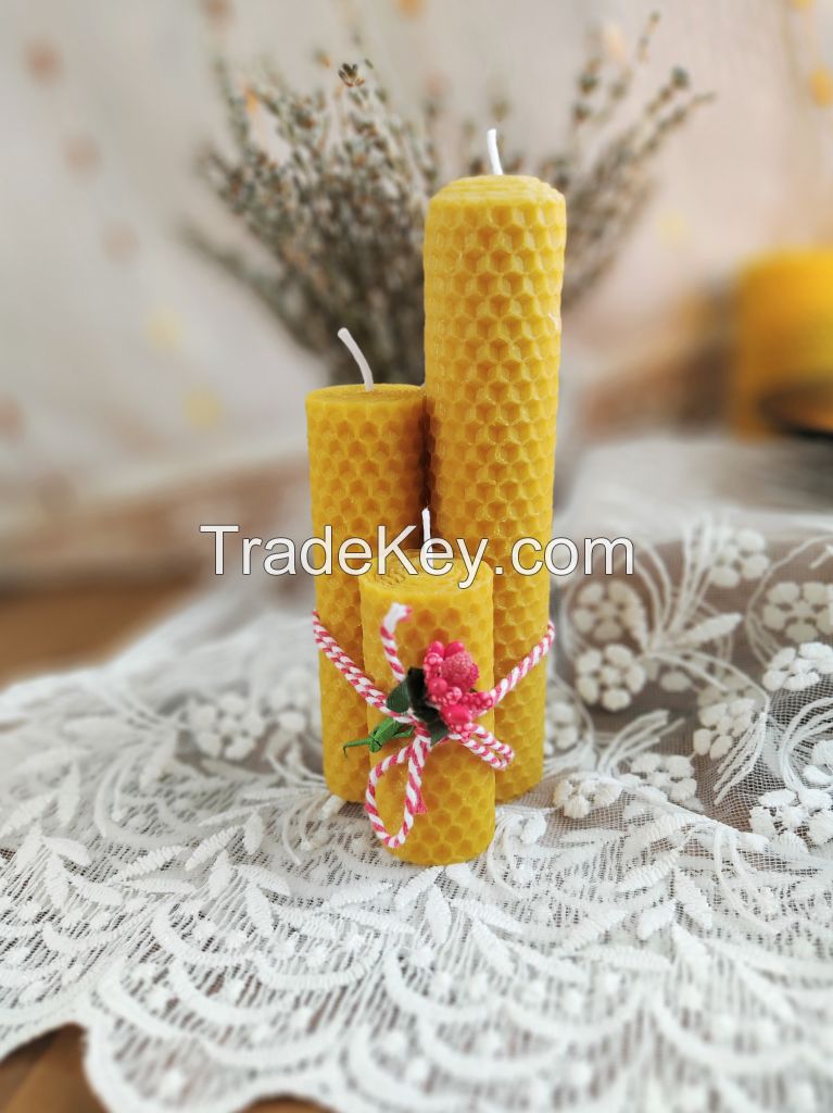 Set of 3 honeycomb candles, Handmade gift candles 15 cm, 11 cm and 7 cm long 3cm wide