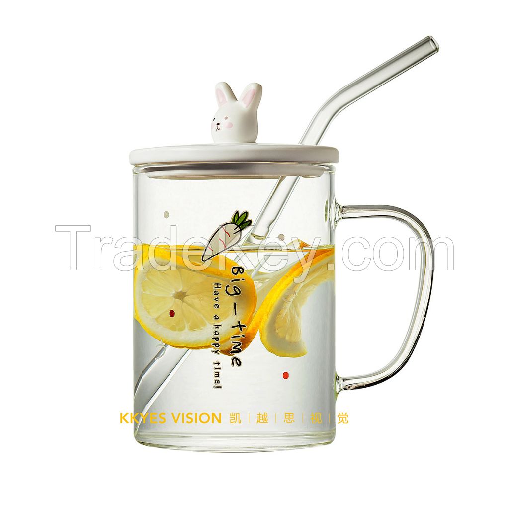 custom 420ml/450ml clear blank drinking tumbler borosilicate reusable travel coffee glass mug cup with straw/lid