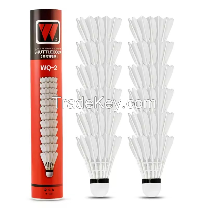 Factory supply Taiwan fiber cork white color 12pcs/tube durable goose feather badminton balls