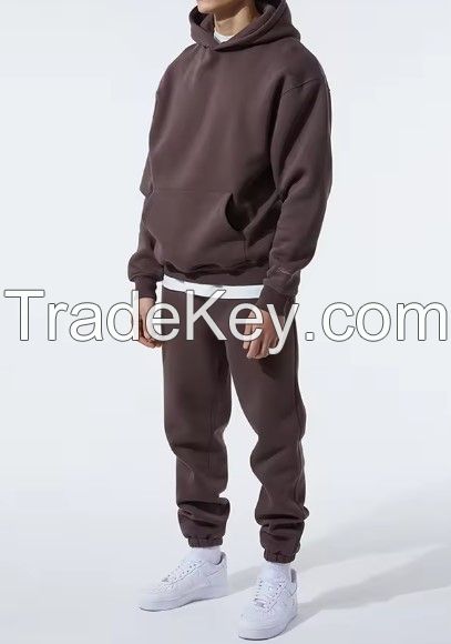 Street wear fashion men custom pullover oversized heavy hoodie brown organic 100% cotton printed unisex plain hoodies
