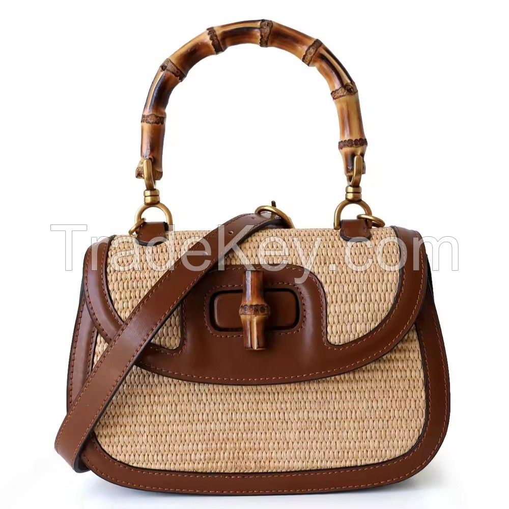 Genuine Leather Women Handbags Ladies Designer Bag 2022 Handbags for Women Luxury Bamboo Bag Cover Polyester Lock Satchels