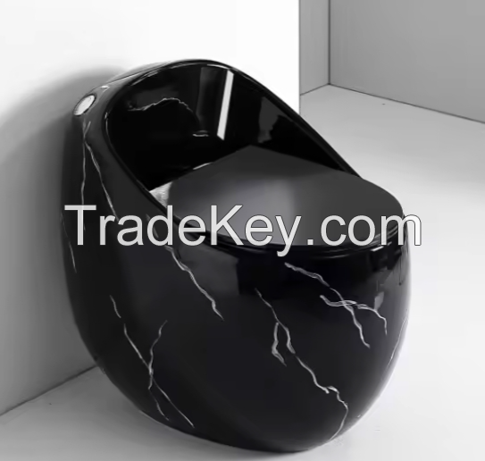Egg shape new design hot sale wc marble black color toilet commode bathroom floor mounted ceramic one piece round toilet bowl