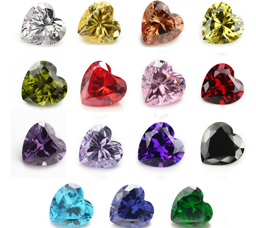 Heart-shaped colored zircon man-made gemstone cubic zirconia