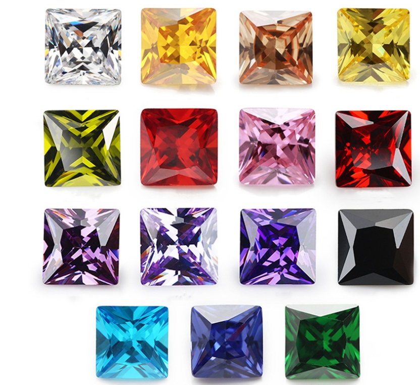 Wuzhou gemstone square right angle colored zircon man-made gemstone cubic zirconia