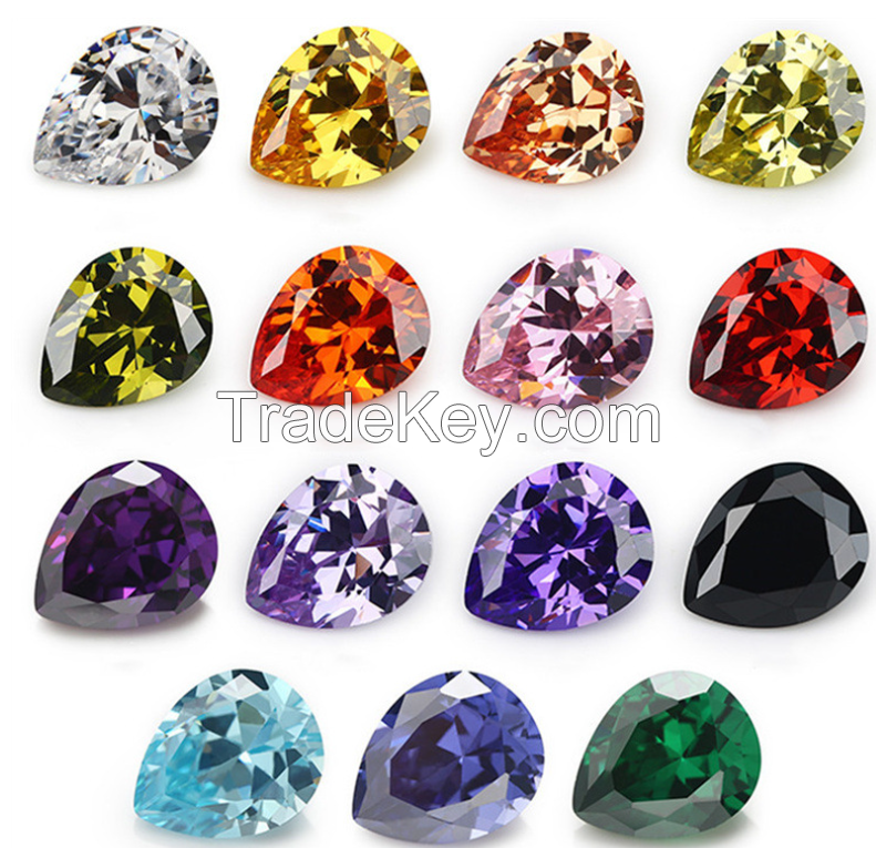  5A Wuzhou Gemstones, pear-shaped colored zircon, artificial gemstones, cubic zirconia