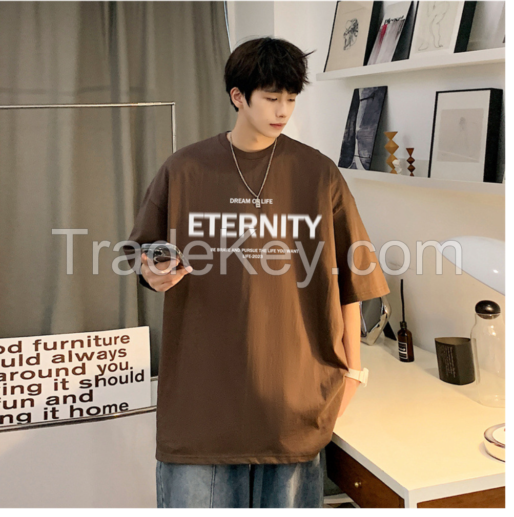 1688T-shirt men's short-sleeved base shirt, summer cotton advertising shirt, trendy Hong Kong style, loose large size, casual fashion men's wear